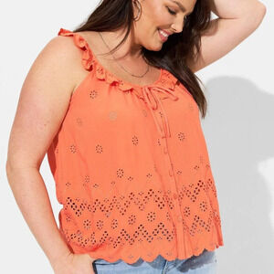 Torrid Nasturtium Eyelet Ruffle Tie Front Tank Top in Size 2 - 18/20